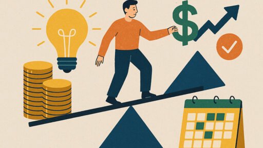 Man on a seesaw trying to get financial stability