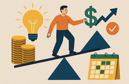 Man on a seesaw trying to get financial stability