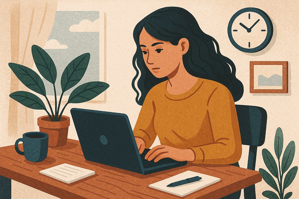 Remote freelance worker looking at the best freelance websites on her laptop.