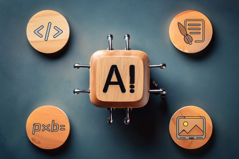 Wooden icons representing best AI