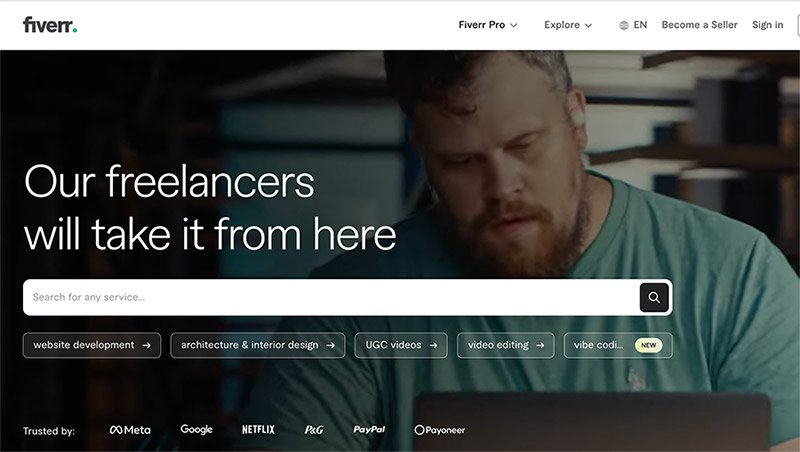 Fiverr freelance platform homepage screenshot.
