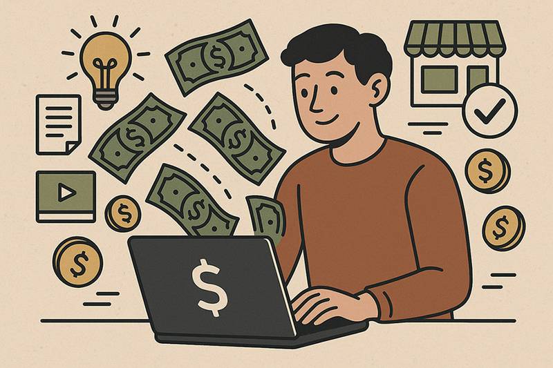 Man hard at work to make money online.