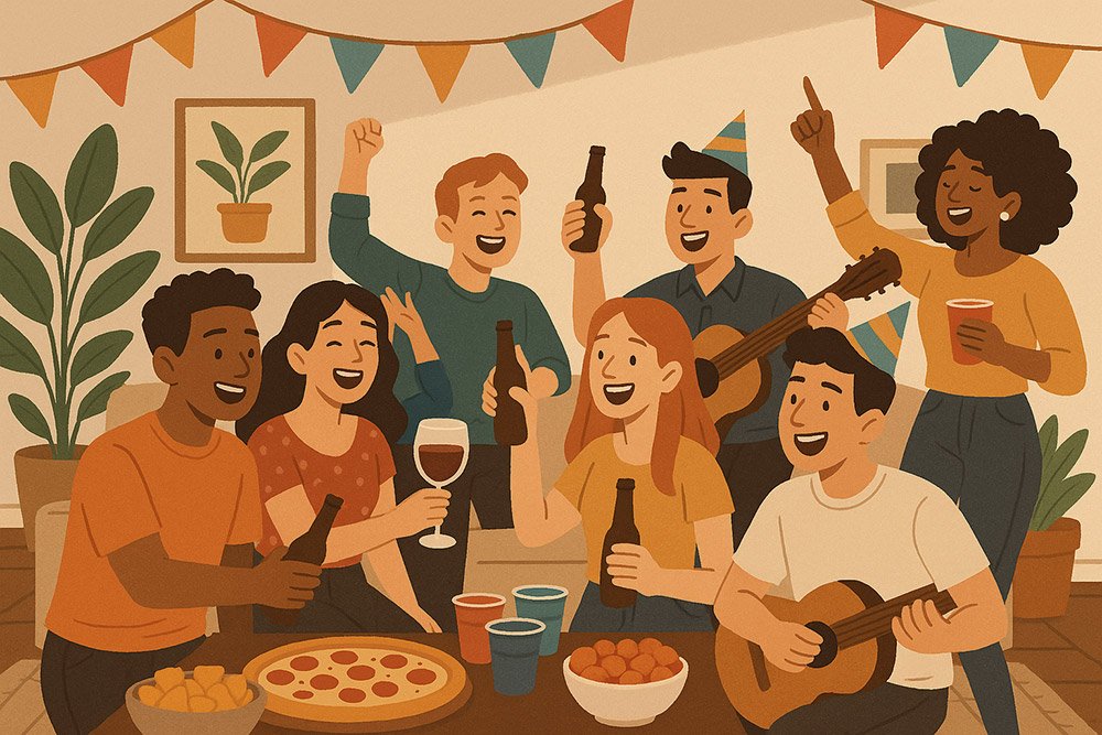 Diverse people having a good time at a stress-free gathering.