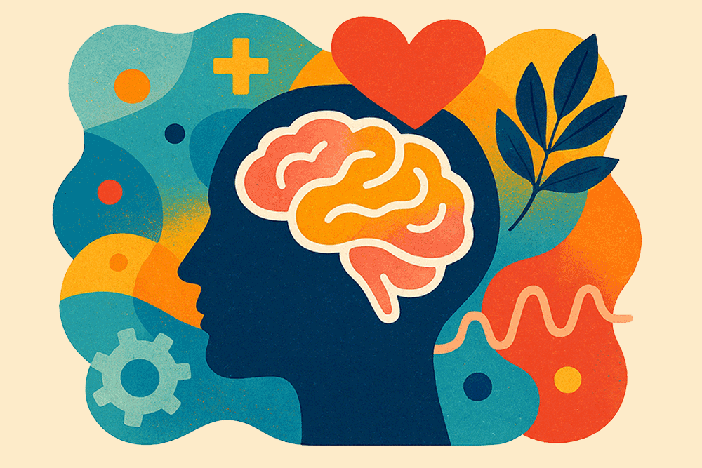 Abstract illustration of the human brain on health supplements