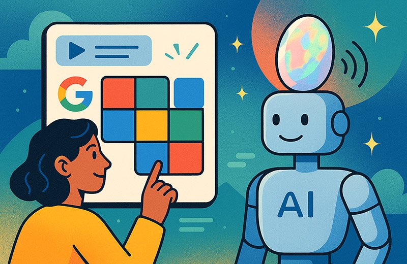 A young woman vibe coding with Google Opal AI.