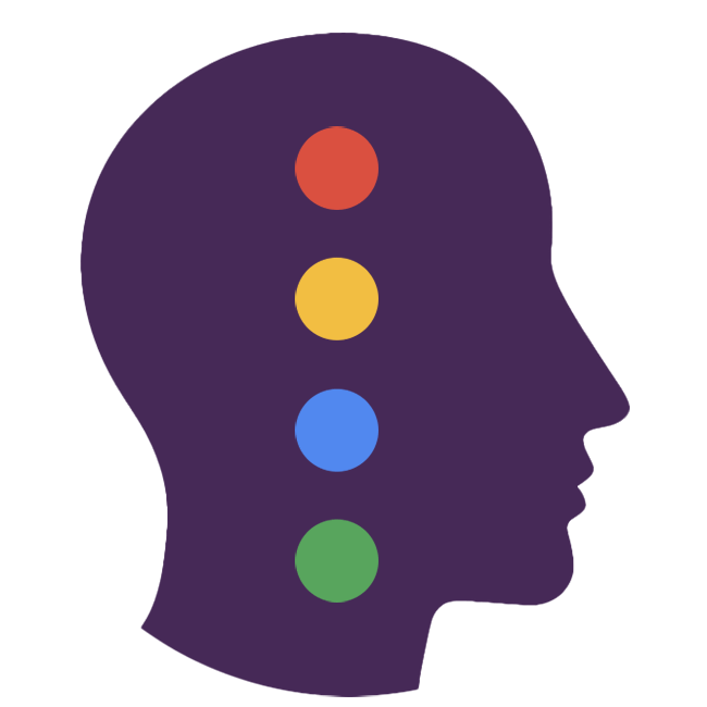 Google Cloud vector profile head with Google logo colors in four circles.