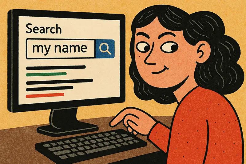 How I Search My Name Online author at her desktop, looking over her shoulder.
