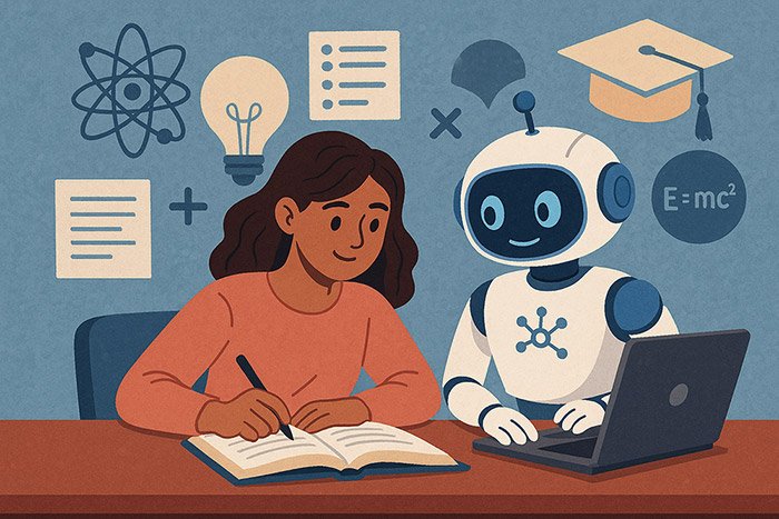 Ai for Students chatbot helps a young woman study