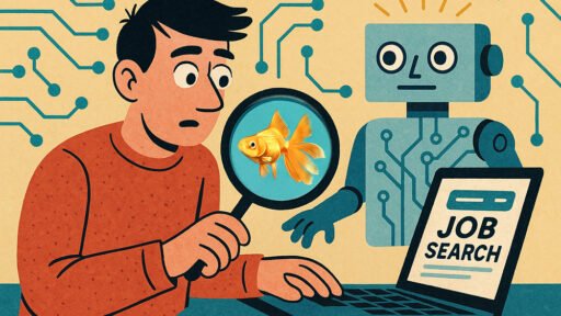 Man with magnifying glass, "How I Search for Jobs in the Age of AI"