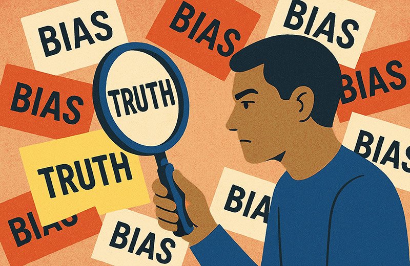 A man holding a magnifying glass for How I Search for Truth.