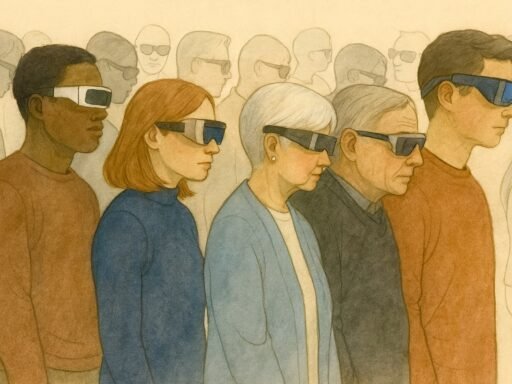 Five diverse people wearing immersive ai glasses