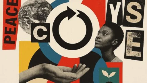 A poster style graphic collage for systems thinking.