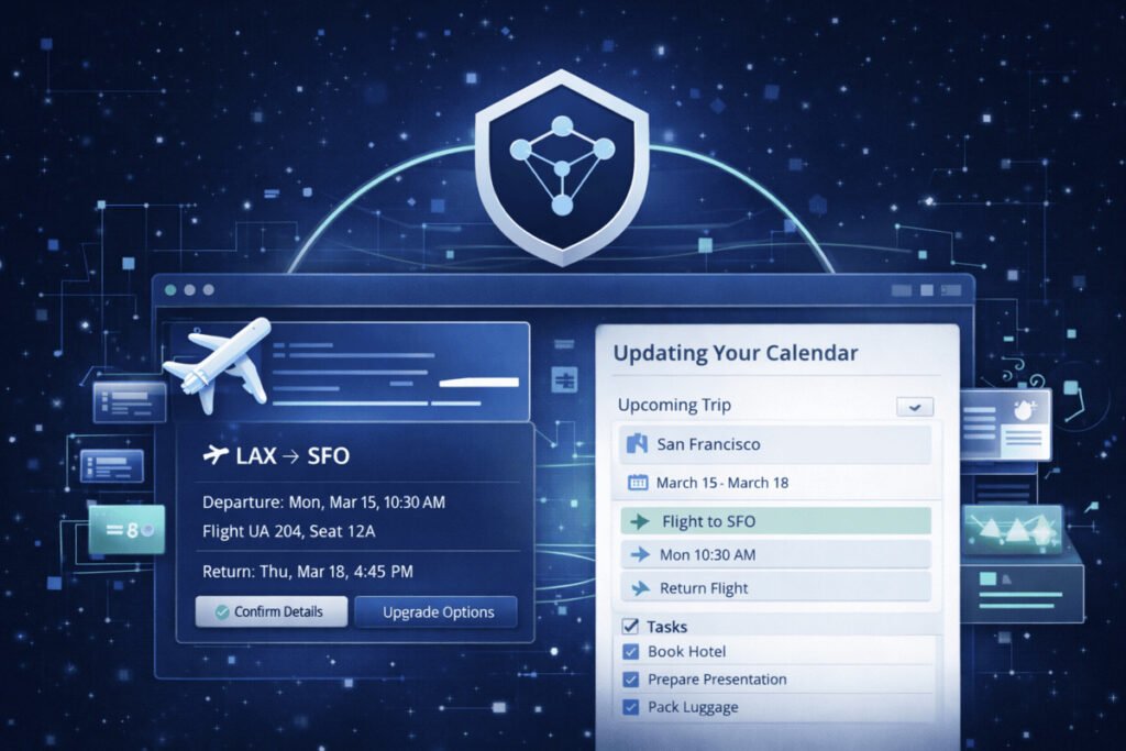 Diagram showing agentic travel and  flights.